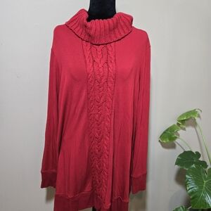 Chico's Cable-Front Cowl Neck Sweater - Red